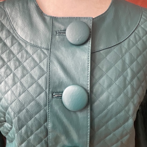 •Terry Lewis Vintage Green-Blue Quilted Leather 3/4 Sleeves Jacket Size S NWOT - Picture 2 of 12